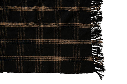 Plaid Black & Tan Fringed Woven Cotton Blend Throw