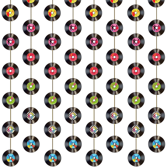 Cindeer 8 Pieces Rock and Roll Party Decorations Retro Record Paper Garlands Vintage Themed Streamer Banners Hanging Decorations for 50s 60s 70s Music Birthday Party Supplies(Rock and Roll)