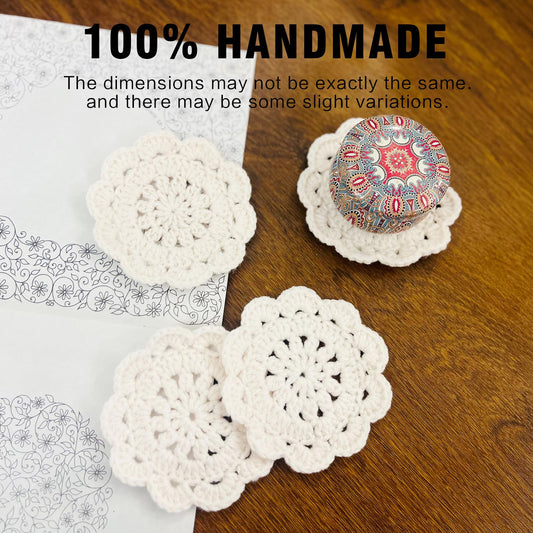 Handmade Crochet Coasters - Beige Floral Design, 4 inches, Coasters for Home Decoration, Tabletop Protection & Housewarming Gifts，4 Pieces