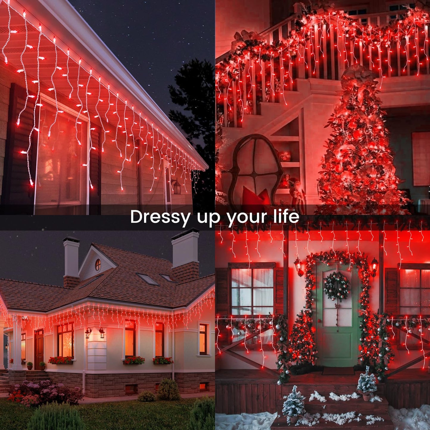 BEEWIN 23FT 200Count Red Icicle Lights,White Wire Icicle Mini Lights Plug in with 40 Drops,Hanging Curtain Fairy String Light Connectable for Christmas Valentine's Day Halloween Party Decorations