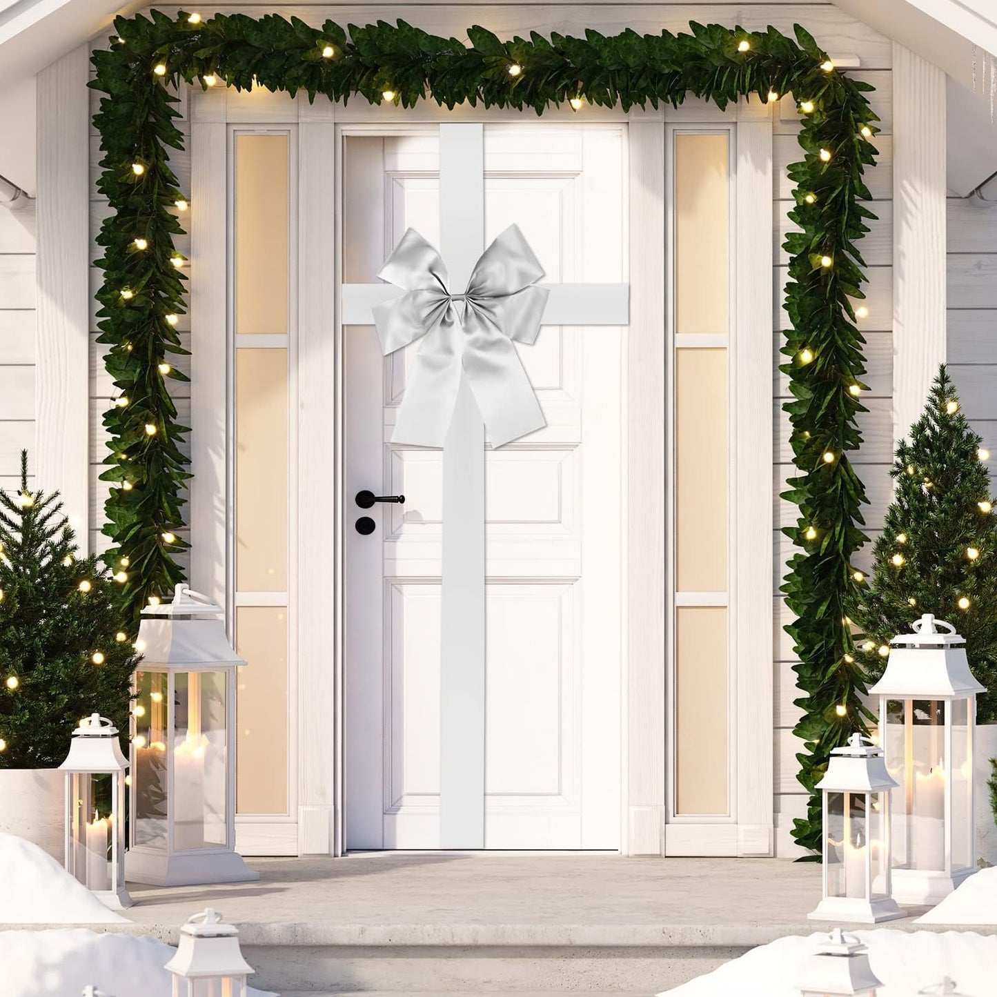 gisgfim Christmas Cabinet Big Bows Large Door Lace Christmas Tree Bow Ribbon Silver Bow Holiday Decorations Christmas Front Door Party Supplies