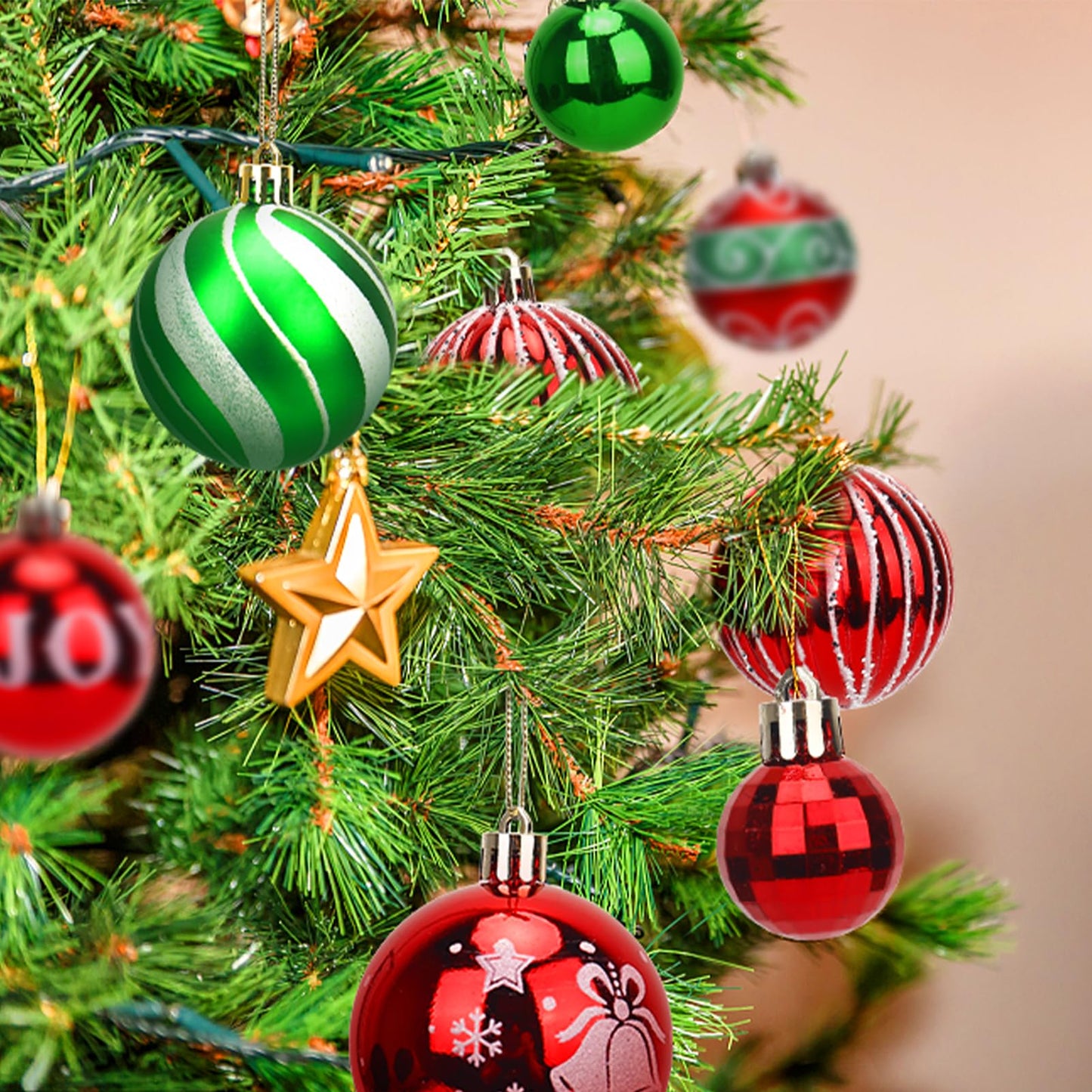 Christmas Ornaments Balls, 44 Pcs Christmas Balls Including 12Pcs 6cm/2.36inch & 32Pcs 3cm/1.18inch, Christmas Tree Decorations Hanging for Holiday Wedding Party Decoration