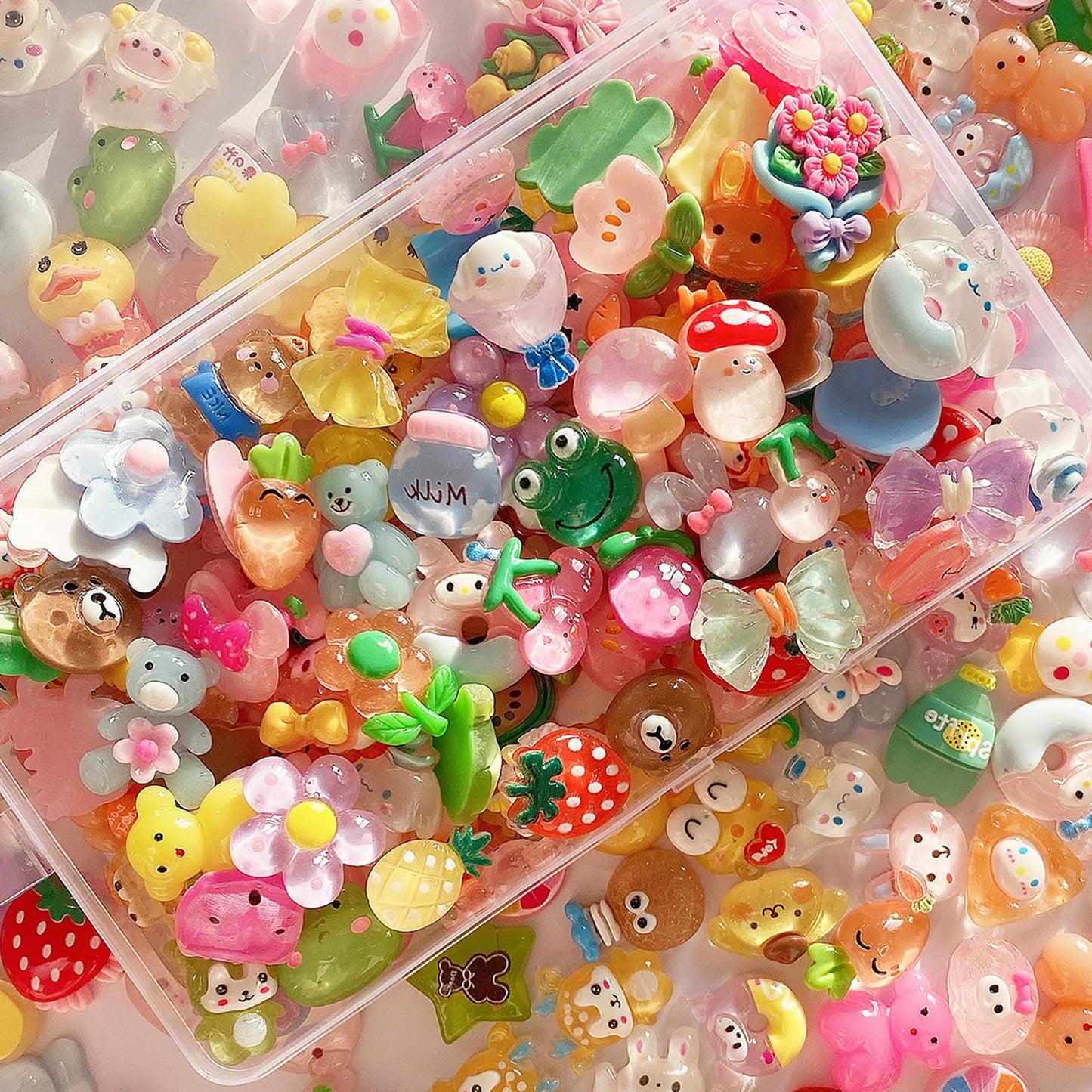 FULUSODO 60pcs Embellishments Cute Set, Flat Back Bulk Mixed Resin Ornament Scrapbooking Set