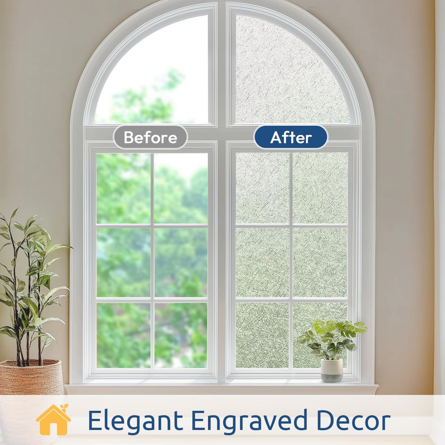 rabbitgoo Window Privacy Film Frosted Glass Film, Decorative Cling UV Sun Blocking Decals, Frosting Window Clings for Home Bathroom Door Coverings,17.5 x 78.7 inches