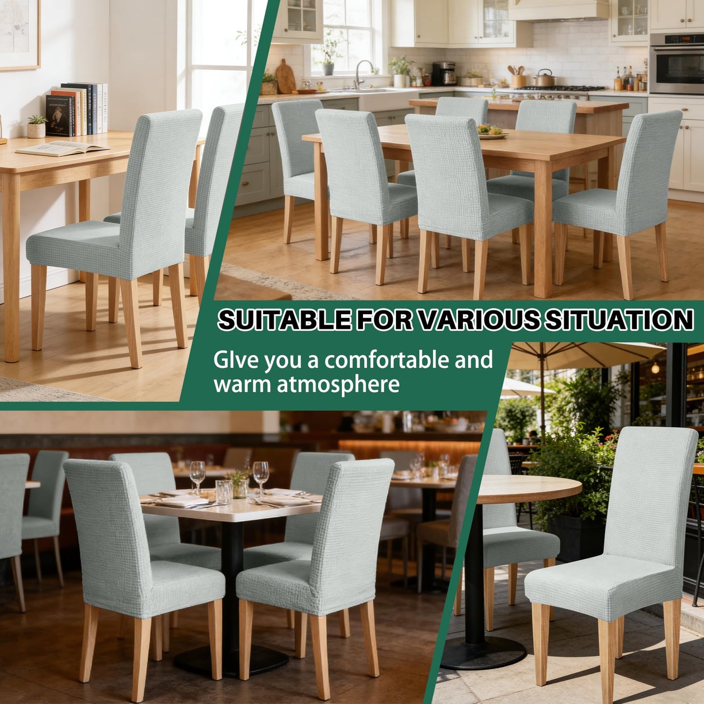 Dioxide Waterproof Chair Covers for Dining Chairs, Stretch Dining Chair Covers Set of 6, Parson Chair Slipcovers, Removable Washable Kitchen Chairs Seat Covers Protectors for Home Restaurant Banquet
