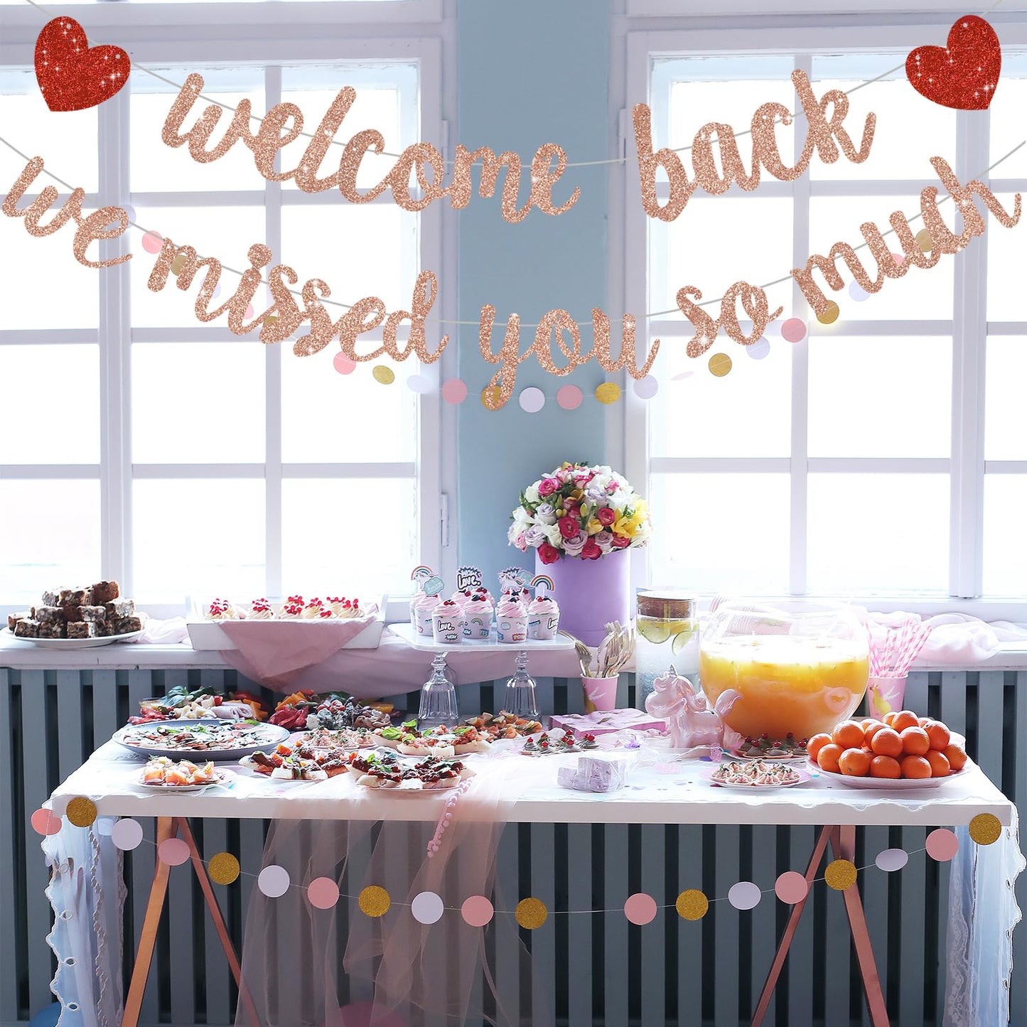 RICHHHA Rose Gold Welcome Back We Missed You So Much Banner,NO DIY,for Welcome Home Celebration Decorations Family Gathering,Back to School Events Military Homecoming Decoration
