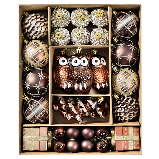 Christmas Ball Ornaments Set, 38ct 2.36 Inches Brown Gold Copper Assorted Xmas Tree Ball Ornaments, Shatterproof Christmas Tree Hanging Ornaments for Xmas Decoration