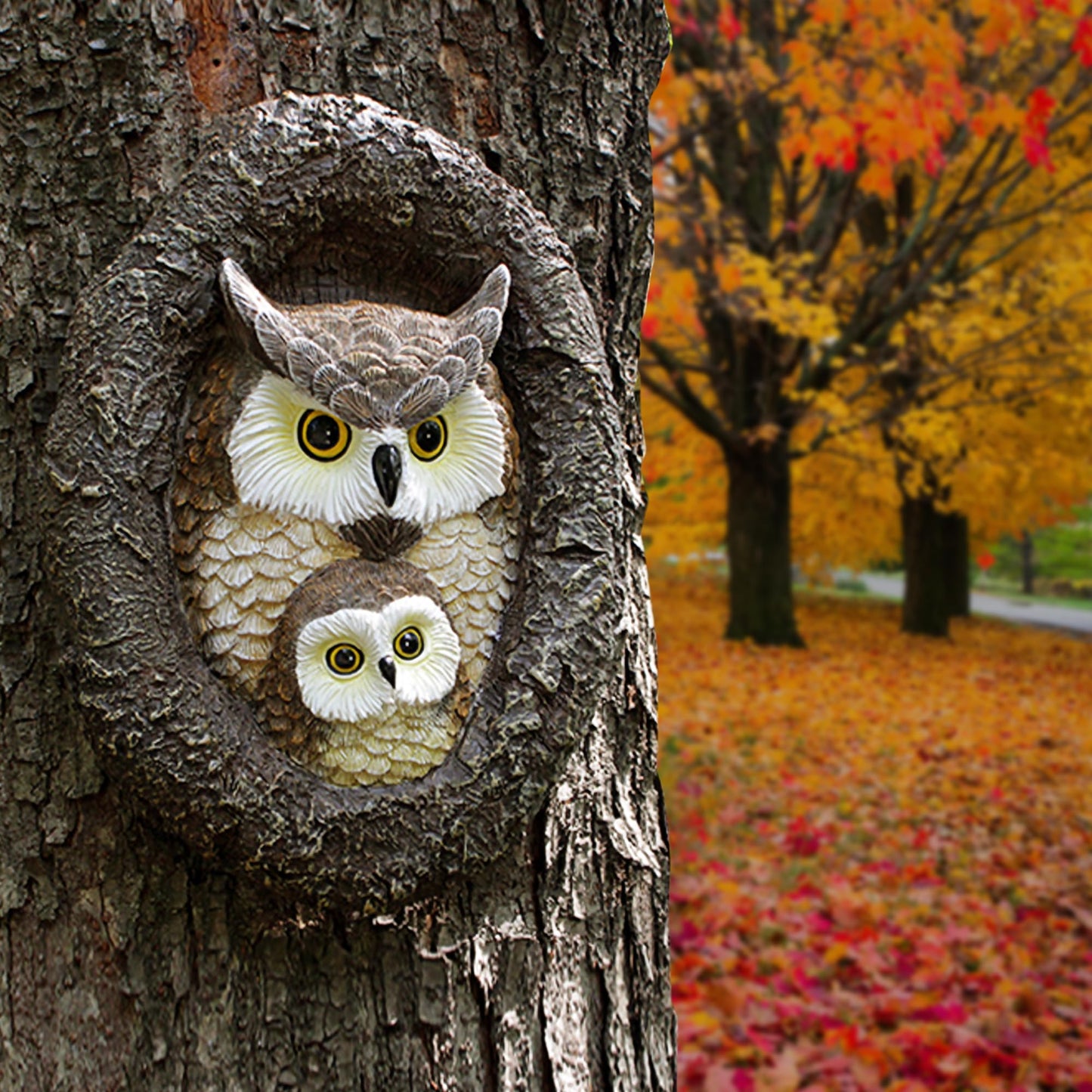 Colomix Owlet and Mom Owl Tree Hugger, Tree Faces Garden Sculpture, Owls Garden Statues, Tree Peeker Yard Art Ornament, Durable & Waterproof, Decorations Gardening Presents for Housewarming Birthday