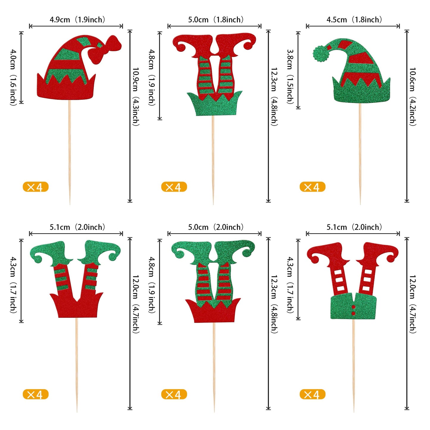 Rsstarxi 24 Pack Christmas Elf Cupcake Toppers Glitter Merry Santa Hat Elf Legs Cupcake Picks for Merry Christmas Theme New Year Holiday Baby Shower Kids Birthday Party Cake Decorations