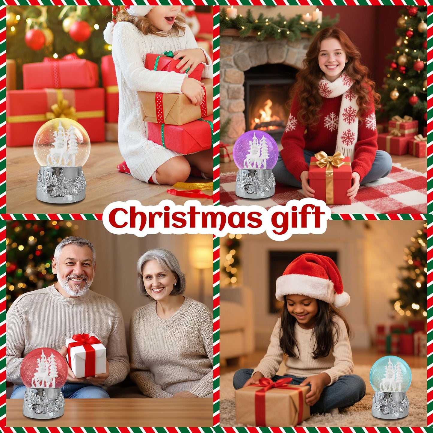 Hpoeude Winter White Deer Musical Christmas Snow Globe LED Light Up,120MM Snowflakes, 6.7Inch Height Water Globe, Festive Christmas Decor, Ideal Gift for Women and Adult.