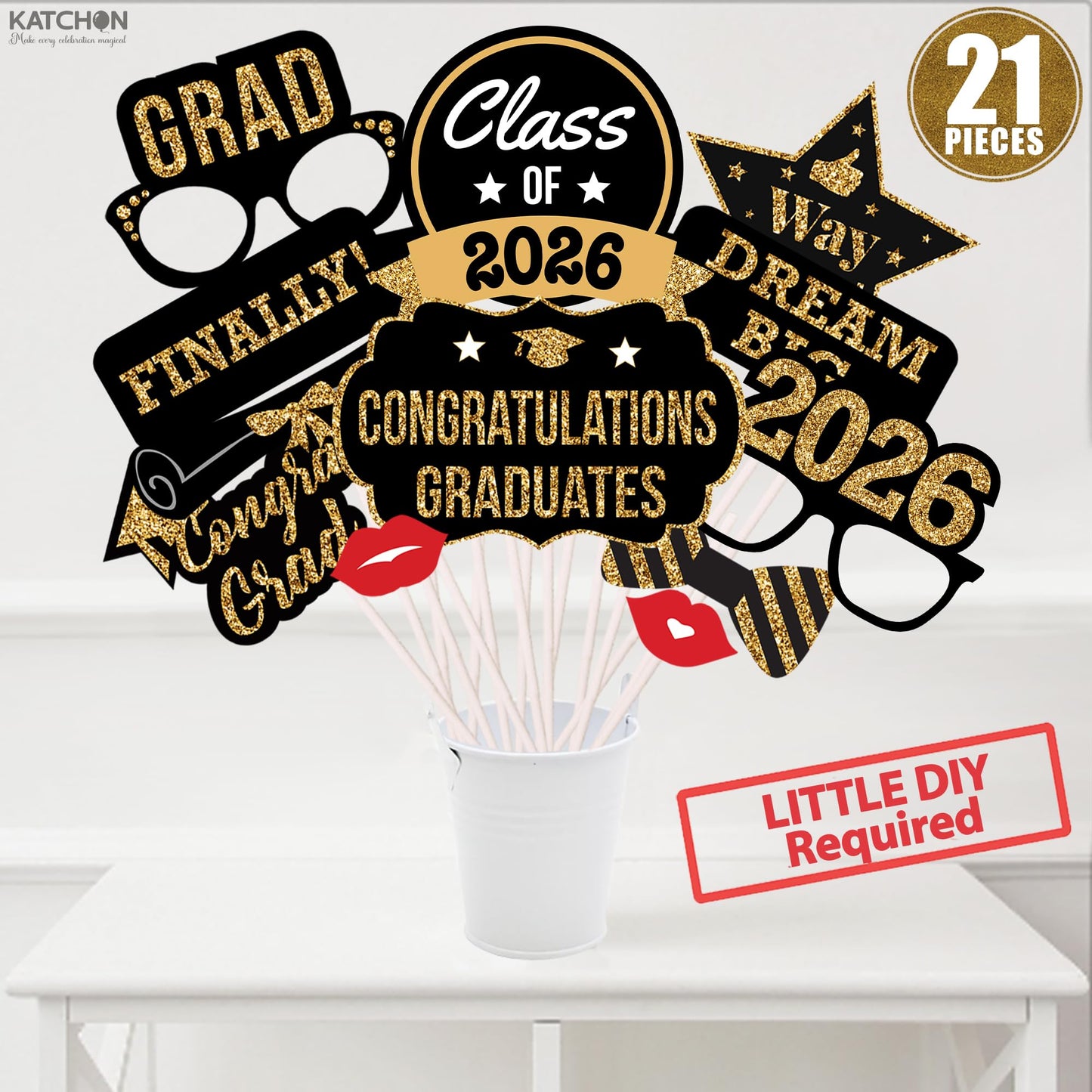 KatchOn, Graduation Photo Booth Props 2026 - Pack of 21 | 2026 Photo Props for Black and Gold 2026 Graduation Decorations, Graduation Party Decorations, Graduation Photo Booth Props, Grad Party Decor