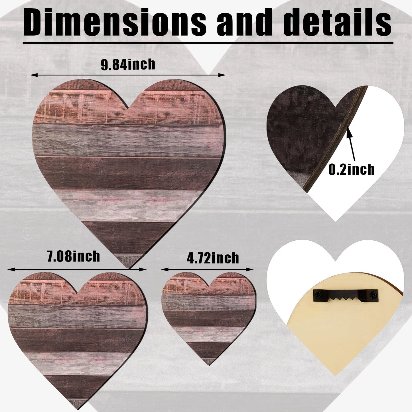 Jetec 3 Pcs Rustic Wooden Heart Decor Farmhouse Wood Home Wall Sign Hanging Plaque Decor for Kitchen Bedroom Bathroom Living Room,Ideal Housewarming Gifts(Classic)