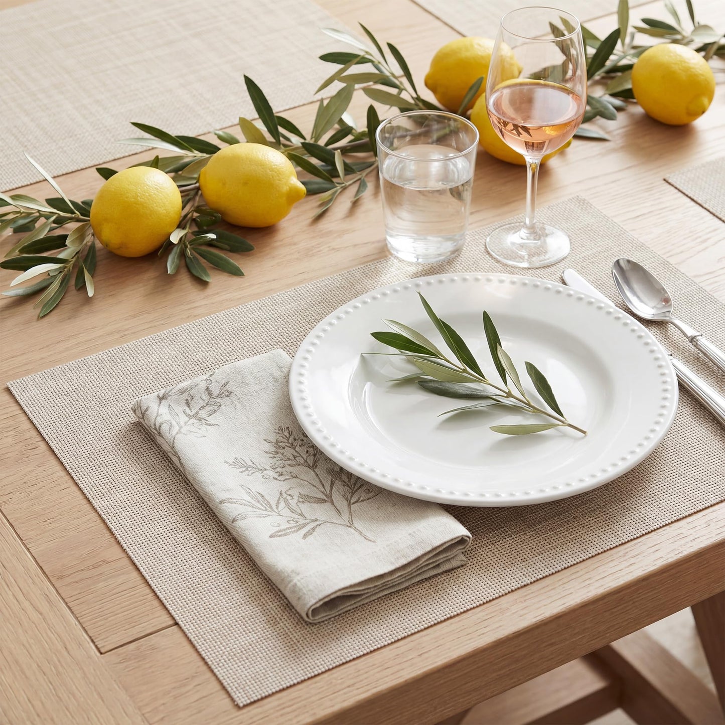 Durable Vinyl Placemats Set of 4, Non-Slip for Dining Table Mat, Heat Resistant Place Mats, Washable Anti-Slip PVC Easy to Clean Wipeable Premium Plastic Mats for Kitchen Beige