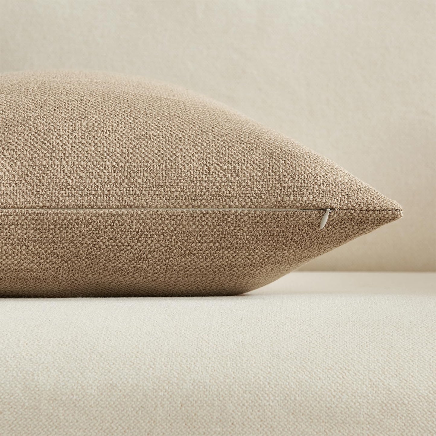 Meekio Set of 2 Linen Look Khaki Pillow Covers 18x18, Decorative Throw Pillow Covers for Couch, Sofa, Bed & Living Room Decor