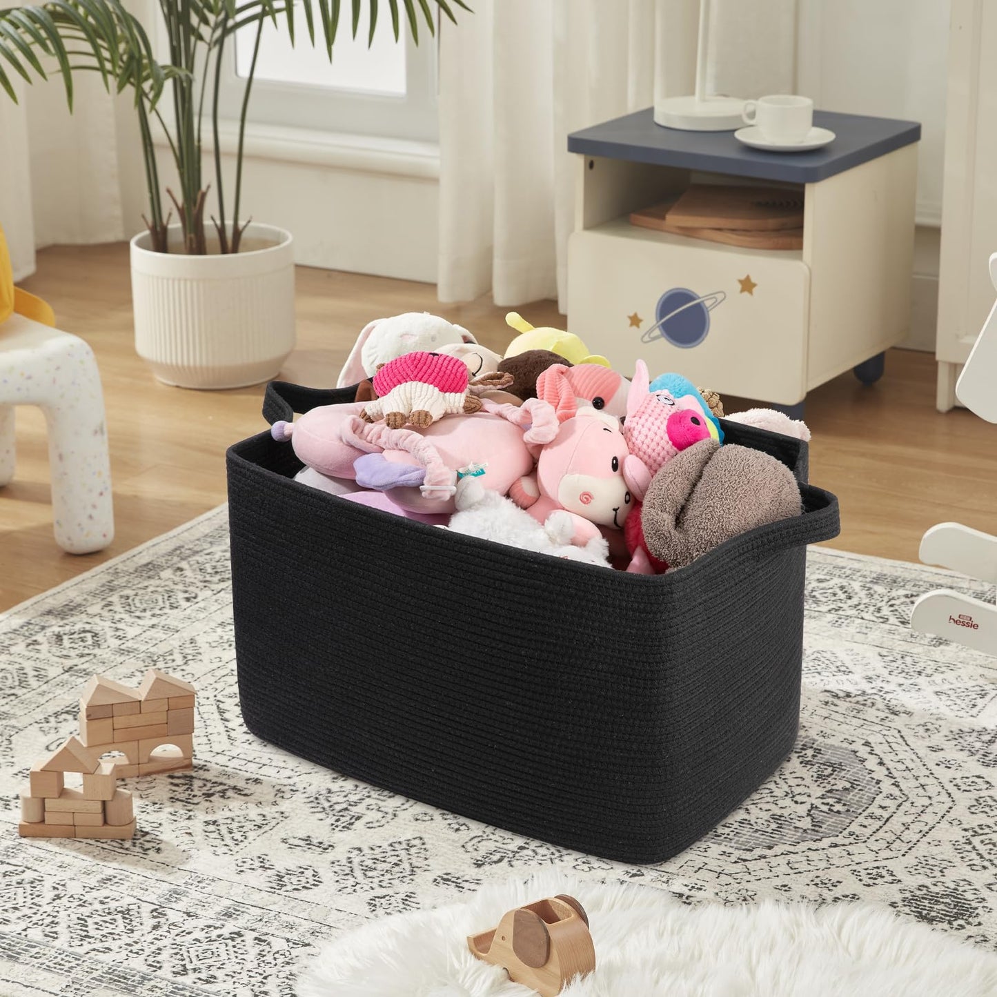 OIASKET 95L Extra Large Blanket Basket, 24" x 16.9" x 14.2" Woven Storage Basket for Living Room, Rectangle Nursery Blanket Storage for Toys, Towels, Dirty Clothes (Black)