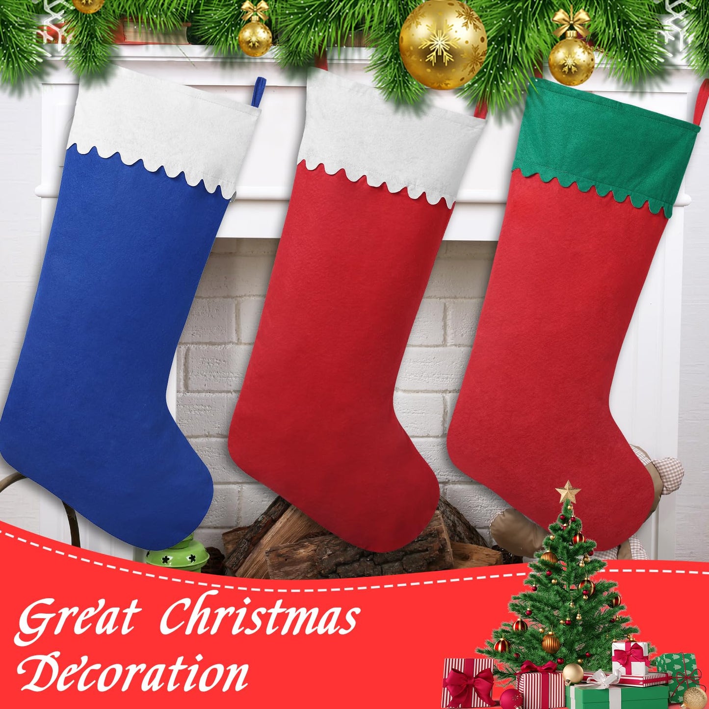 Asisca 2 Pack Jumbo Candy Cane Christmas Stockings, 38 Inches Large Red and White Felt Christmas Stockings for Xmas Tree Fireplace Hanging Decor and Holiday Party Family Home Decorations