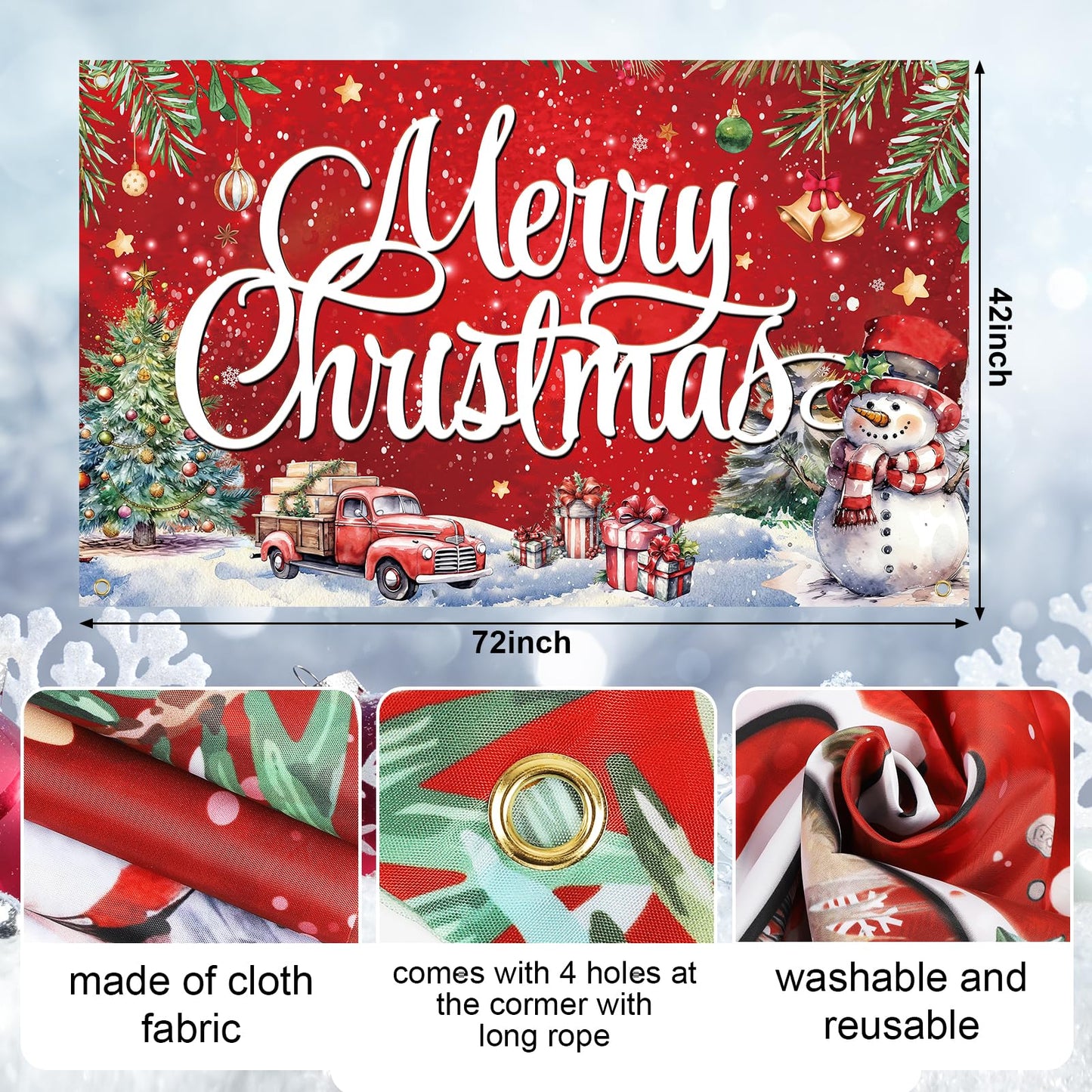 Large Christmas Banner Decorations Red Flag Outdoor 72x44 Inch, Merry Christmas Gifts for Indoor Home House Decor Party Supplies, Yard Sign Background for Photography