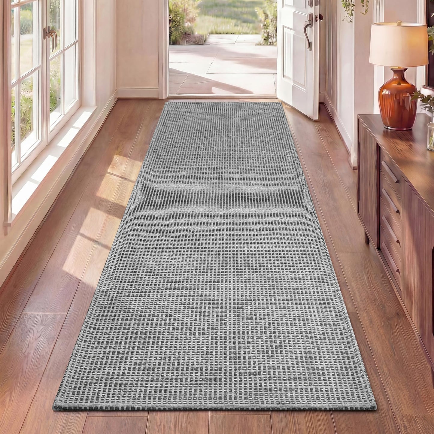 QiCaiJia Washable Runner Rug - 2x6 Rug Runners for Hallways Non Slip, Woven Kitchen Rugs, Stain Resistant Soft Entryway Rugs for Living Room Laundry Bathroom Indoor Door Mat (2'x6', Grey)