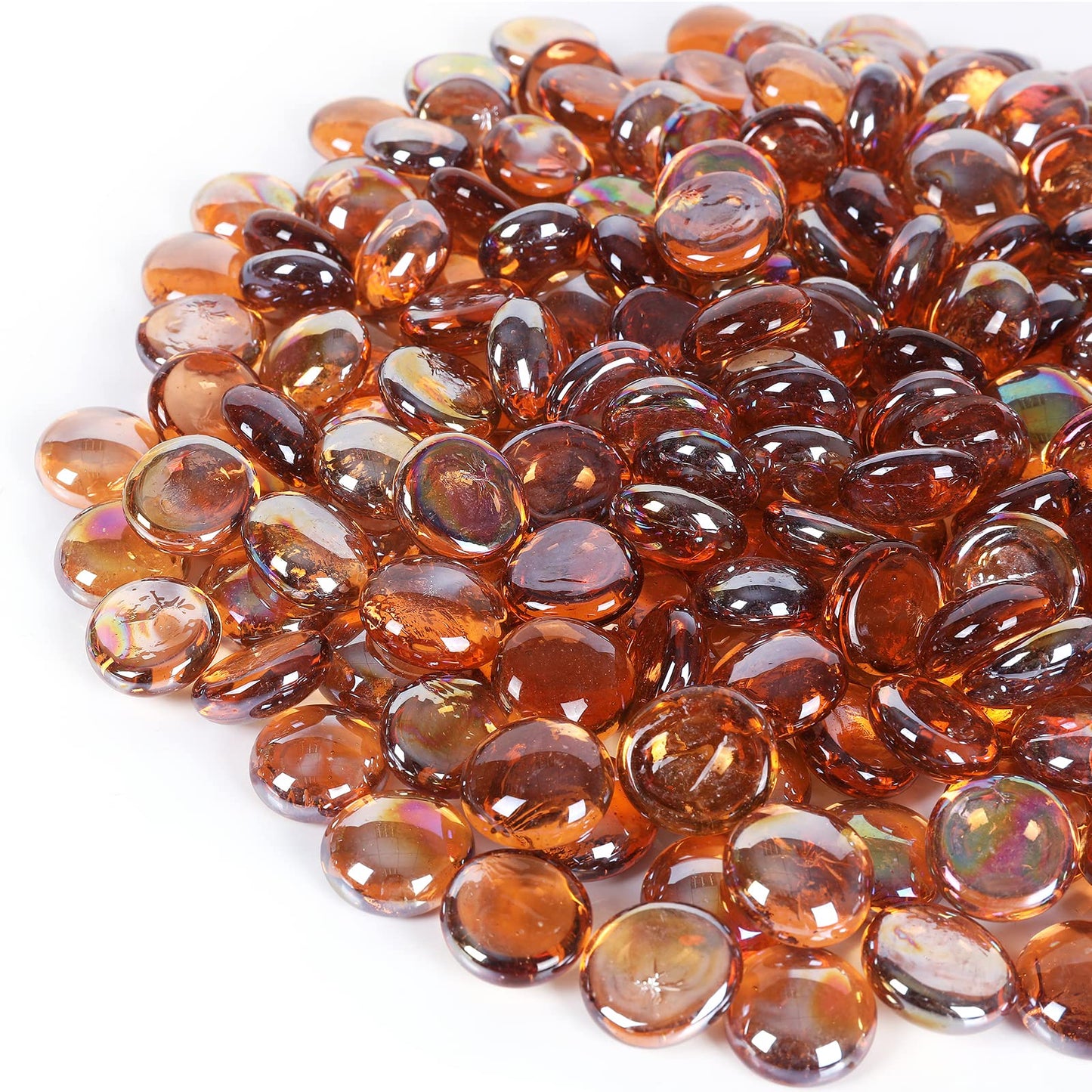 Ausluru 5LB Fire Glass Beads Flat Glass Marbles for Outdoor Fire Pit and Fireplace, Glass Gemstones for Vase Filler, Aquariums, Hydroponics Plants, Home Decor and Christmas DIY Craft, Amber