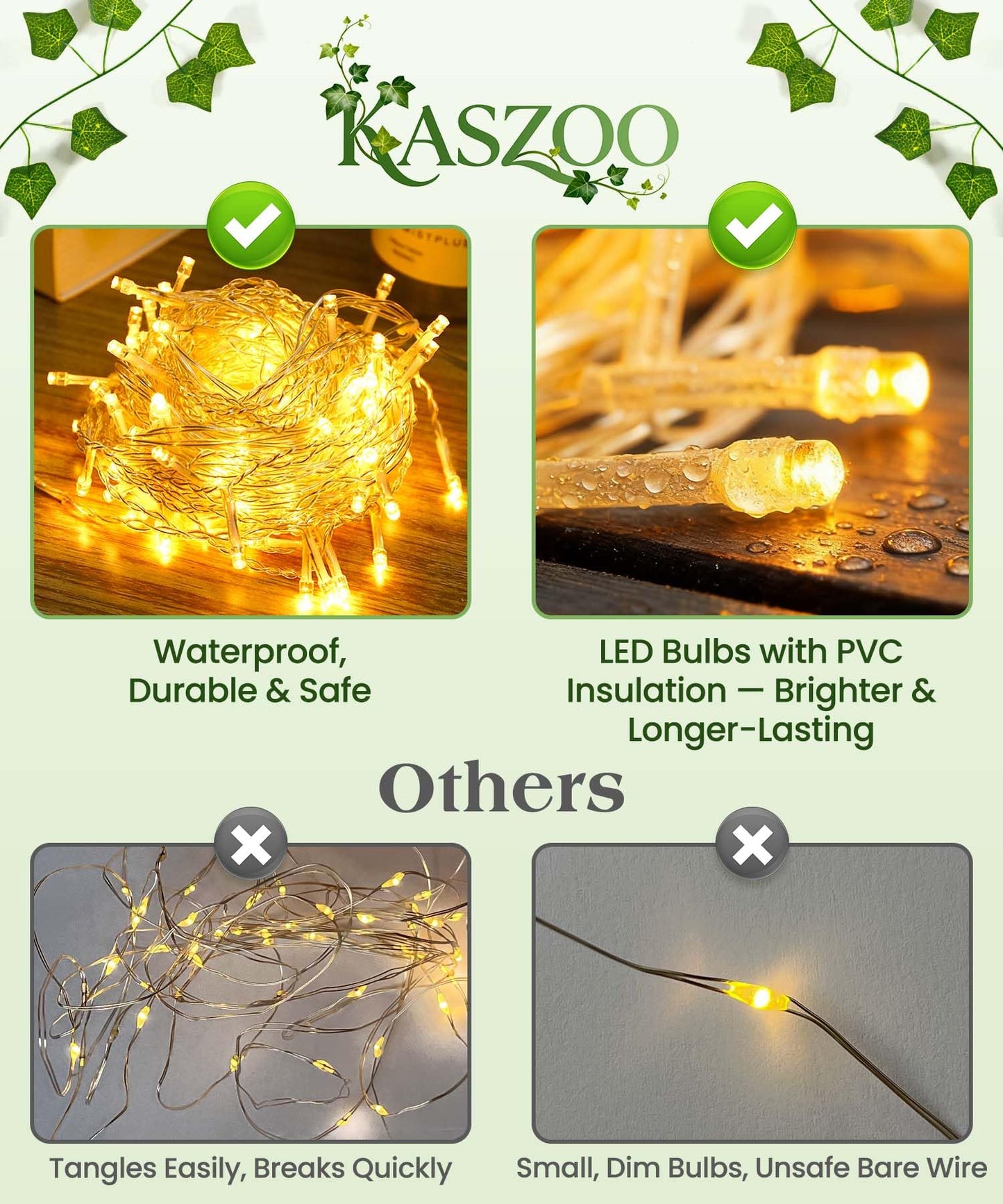 KASZOO 84Ft 12 Pack Artificial Ivy Garland Fake Plants, Vine Hanging Garland with CE Certified 80 LED String Light, Hanging for Home Bedroom Garden Party Wedding Wall Room Decor, Green