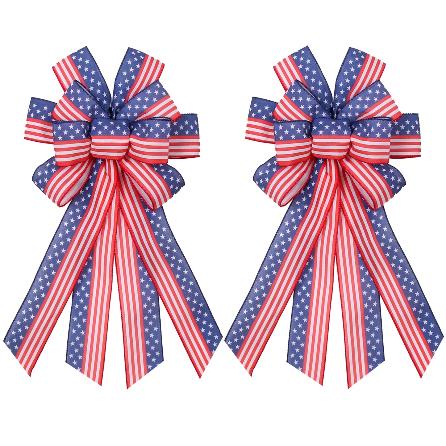EVRWO 2 PCS Large Patriotic Wreath Bows Star and Stripe America Flag Bow 4th of July Red Blue Burlap Bow for Veteran's Day Independence Day Memorial Day Front Door Holiday Party Home Decor 20 * 12"