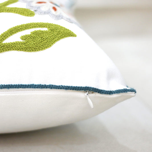 Awebest Flower Embroidered Pillow Covers 18x18 Spring Decorative Pillowcases Colorful Farmhouse Plant Cushion Covers for Couch Sofa Bed Living Room Picnic 2 Pcs