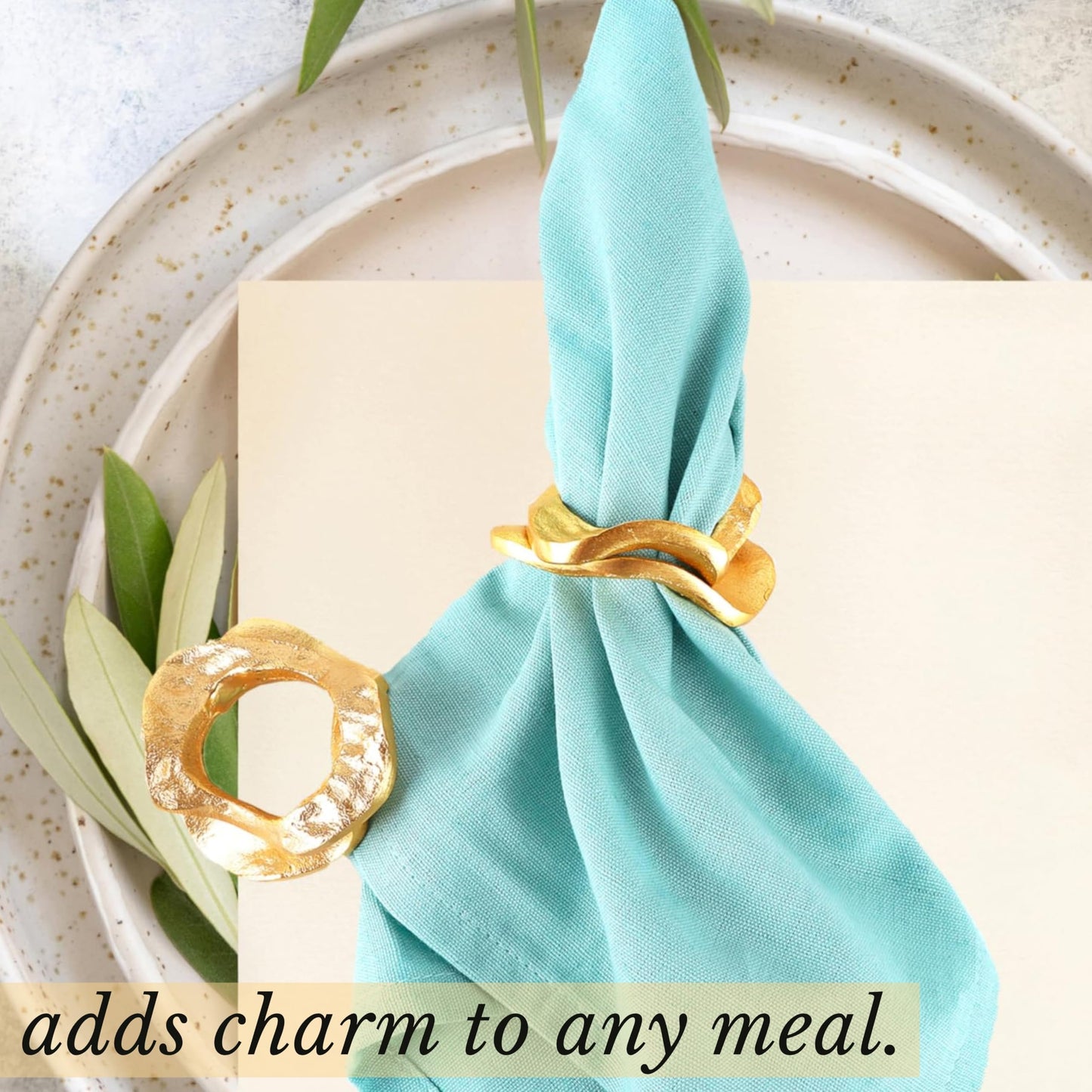 ALPHA Living HOME Modren Napkin Rings - 8 Pcs Premium Metal Napkin Holders for Cloth Napkins Elegant Table Decor for Weddings, Dinners & Special Occasions (Gold)