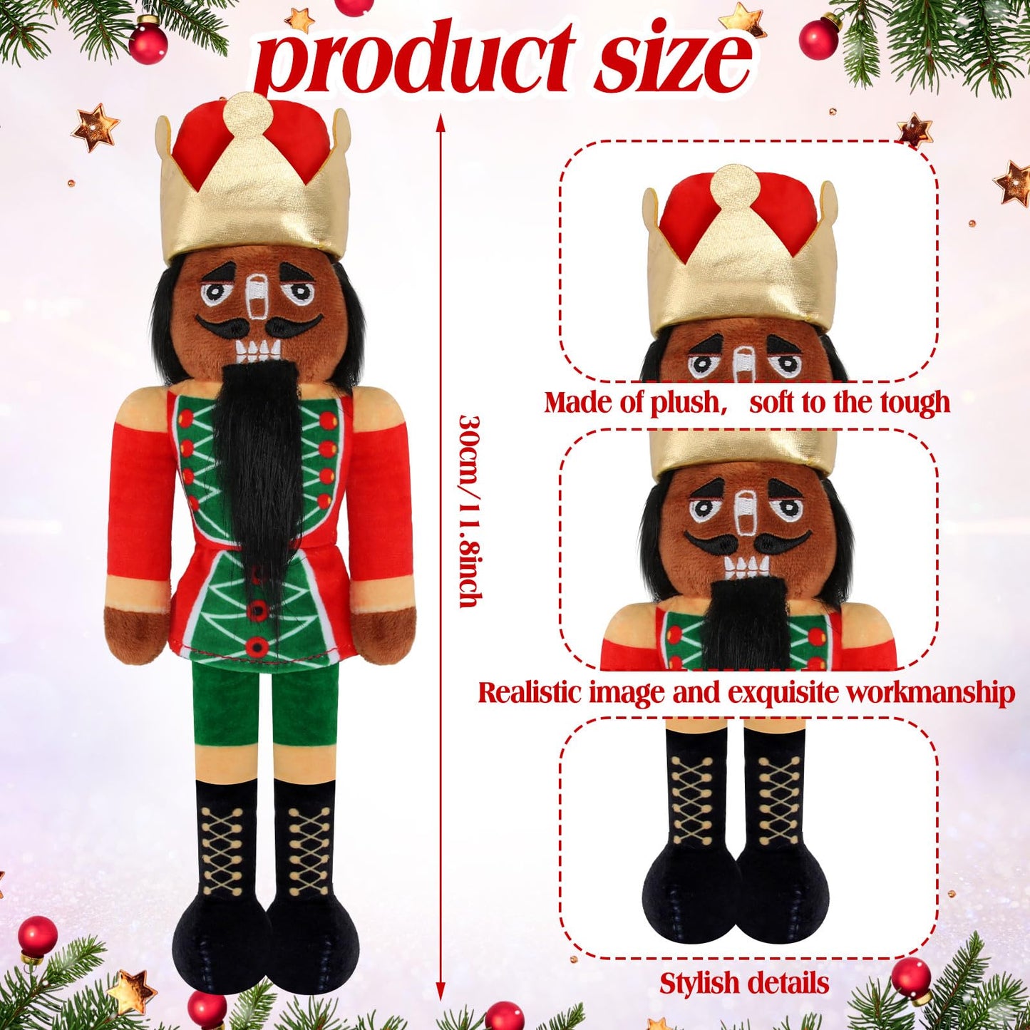 Lunmon 12 Inch Black Nutcracker Stuffed Plush Doll African American Nutcracker Christmas Decorations for Christmas Xmas Holiday Gifts Home Office Table Mantel Centerpieces Party Supplies