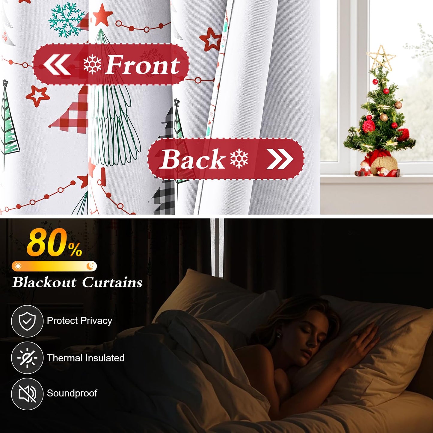 ASPMIZ Christmas Blackout Curtains for Living Room, Christmas Tree Window Curtains for Bedroom, Grommet Room Darkening Winter Curtain 84 Inch Length 2 Panels Set, 52'' x 84'', Red