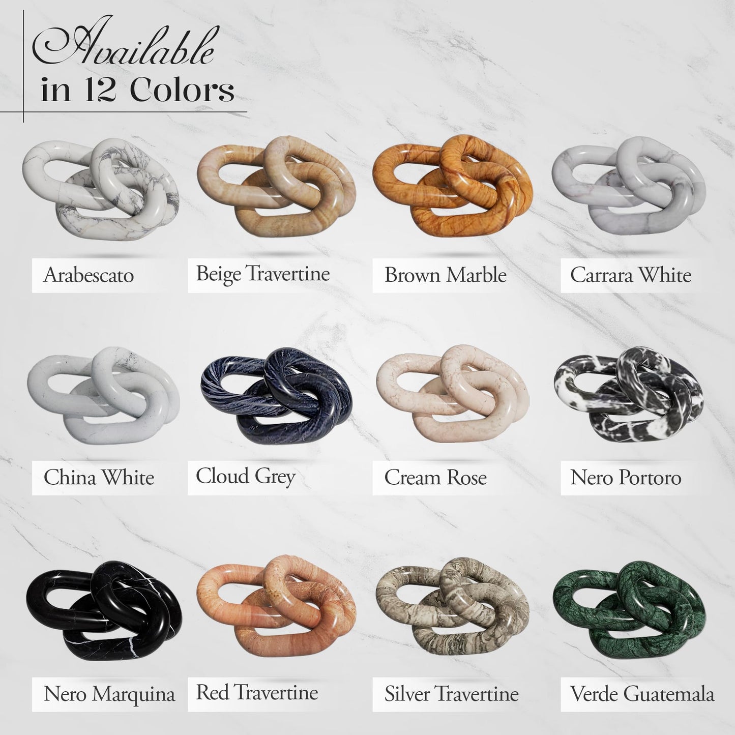 Kaivi Artisan Hand-Crafted Marble Decor Chain Link, Timeless Decorative Marble Links Home Decor for Living & Outdoor Spaces, Unique Marbling, Smooth Premium Imported Marble 13", Nero Marquina