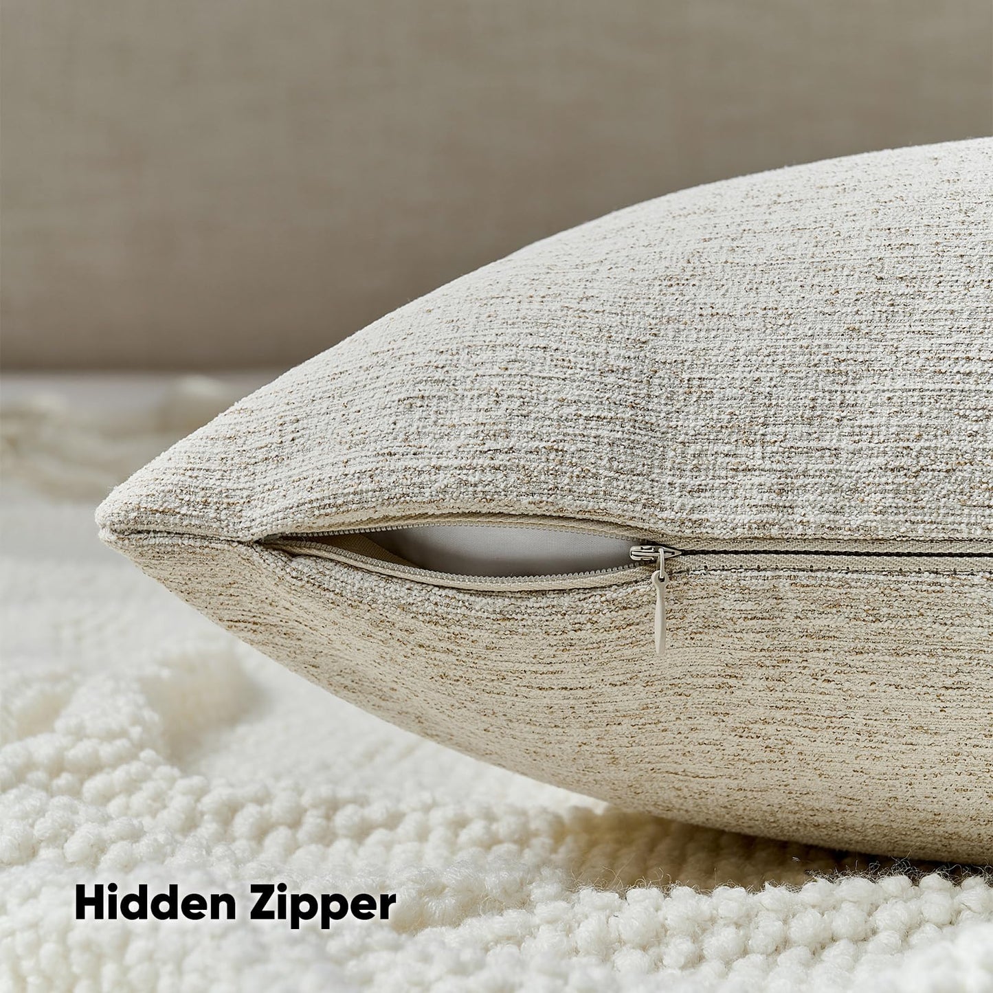 FUTEI Natural Linen Chenille Decorative Throw Pillow Covers 18x18 Inch Set of 2,Soft Cozy Faux Linen Textured Cushion Case,Farmhouse Home Decor for Couch Living Room