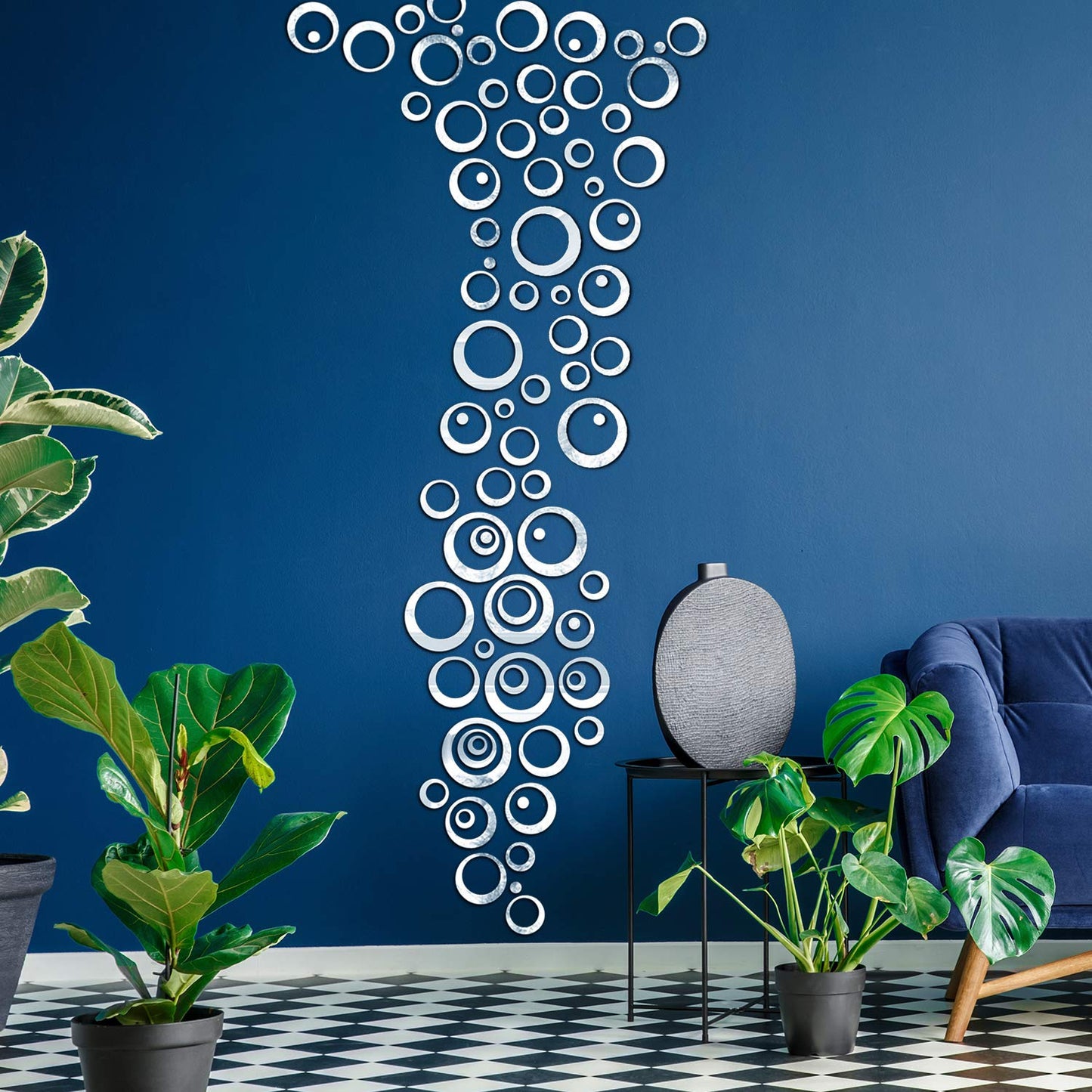 Shappy 72 Pieces Removable Round Mirror Wall Decal Circle Wall Mirror Stickers Silver Acrylic Decals for Living Room Bedroom Home Wedding Office Home Decor, 2.5-13.5 cm