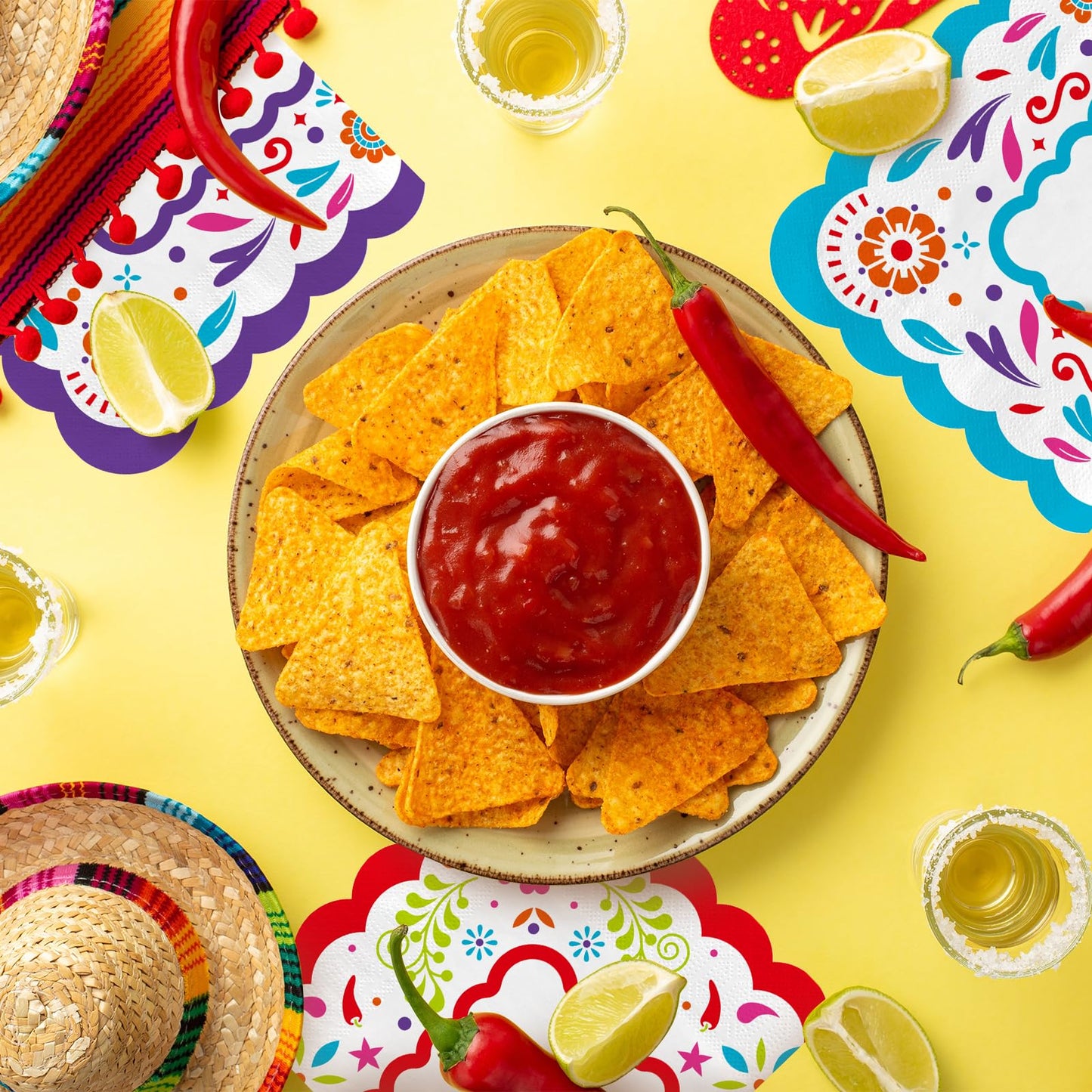 Fiesta Mexican Party Supplies - 48-Pack 3-Ply Disposable Paper Napkins, Cinco de Mayo Decorations, Taco Parties & Beverage Use, Vibrant Colors, 6.5x6.5 in