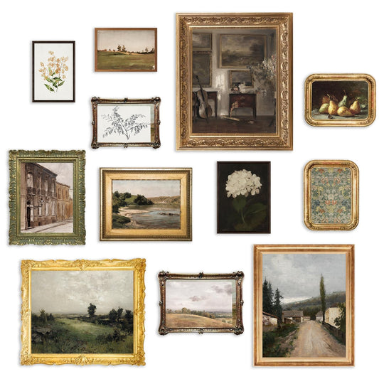 KBKBART Vintage Wall Art Prints, French Country Wall Decor Countryside Landscape Antique Canvas Painting, Vintage Botanical Art Prints, Rustic Farmhouse Decor Wall Art for Bathroom, Bedroom Gallery-UNFRAMED