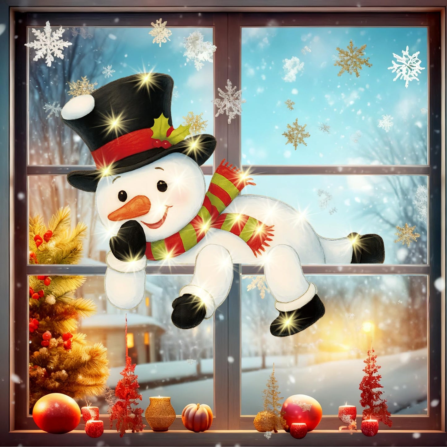 Suttmin Winter Fence Peeker Decoration Snowman Peeking Garden Yard Sign with Light Cute Outdoor DIY Fence Art Ornament for Holiday Patio Lawn Decor(Warm Light)