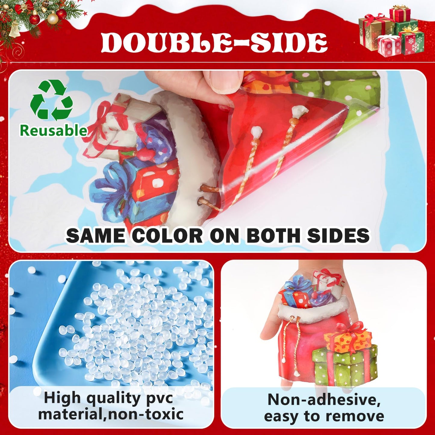 Jyanl 174PCS Christmas Window Clings Decorations Cute Large Christmas Tree Stickers Santa Claus Xmas Fall Window Snowflake Decal for Holiday Party Office (6 Sheets