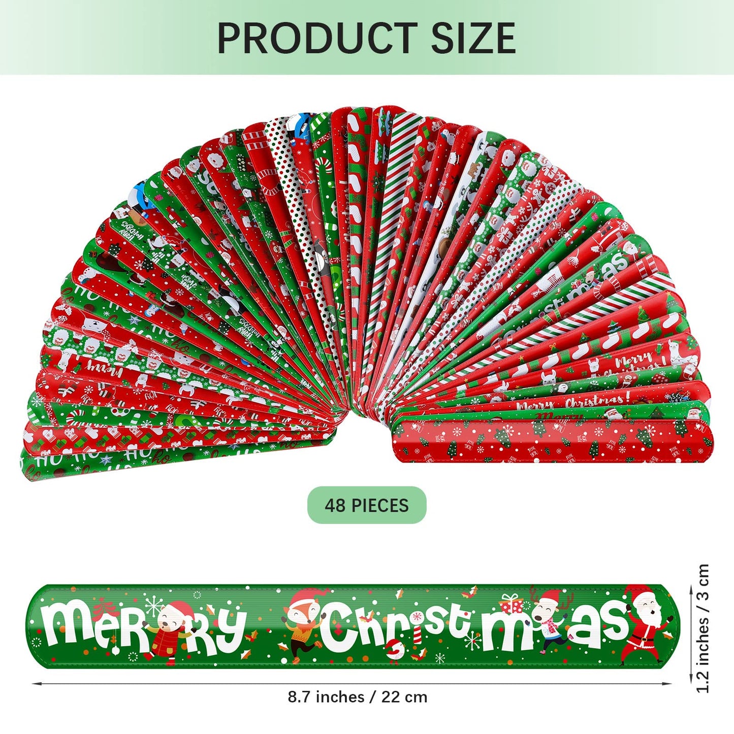 Durony 48 Pieces Christmas Slap Bracelets Xmas Slap Wristbands Bulk Assorted Christmas Theme Pattern for Party Favors Gift Bag Fillers