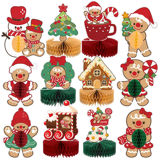 NatNarr 12PCS Christmas Table Centerpieces Gingerbread Christmas Decorations Honeycomb Centerpieces Xmas Party Decorations Snowman Table Toppers for Winter Holiday Party Supplies