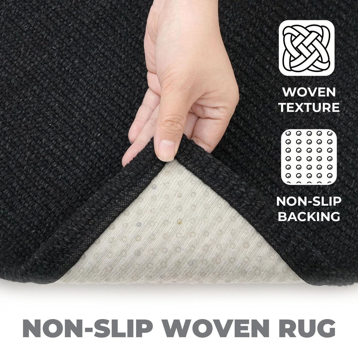 Lansny 2x3 Washable Area Rug Small Braided Cotton Entryway Rug with Non Slip Backing Kitchen Rugs Indoor Door Mat for Entrance Bathroom Foyer, Black