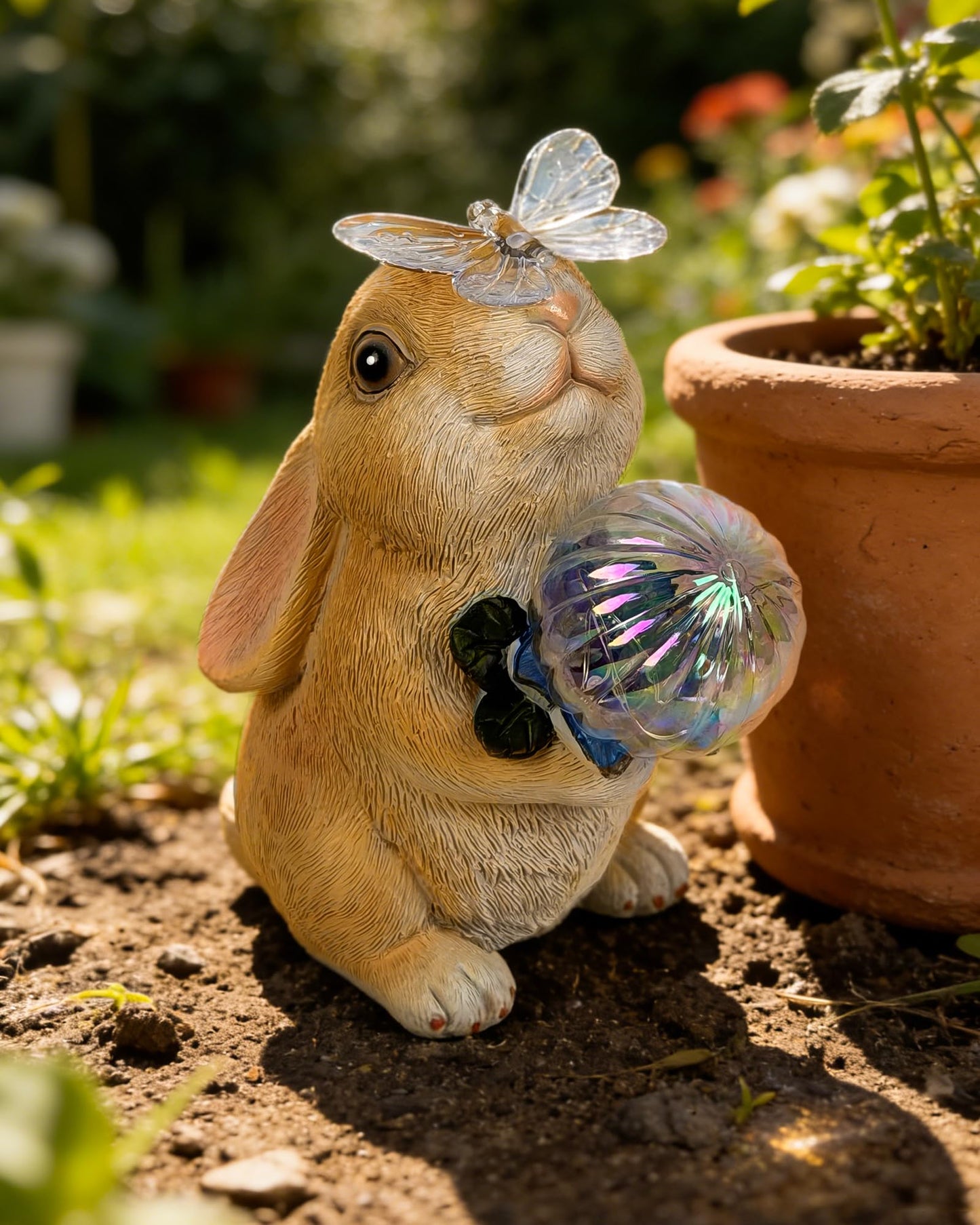 Hogni Solar Bunny Garden Statue Outdoor Decor, Rabbit Figurines with LED Light, Waterproof Solar Powered Yard Art for Patio, Balcony, Lawn, Cute House Warming & Birthday Gifts for Mom, Grandma, Women