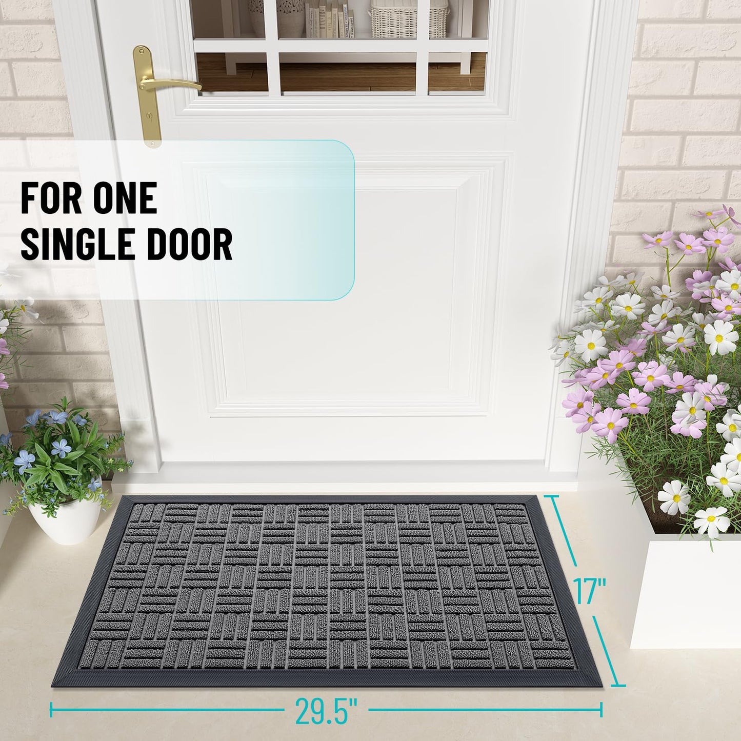 OLANLY Front Door Mat Outside Entrance 29.5x17, Absorbent, Heavy Duty Sturdy Natural Rubber Doormat Indoor Outdoor, Stain and Fade Resistant, Non-Slip Backing Low Profile Floor Mat for Entryway, Grey