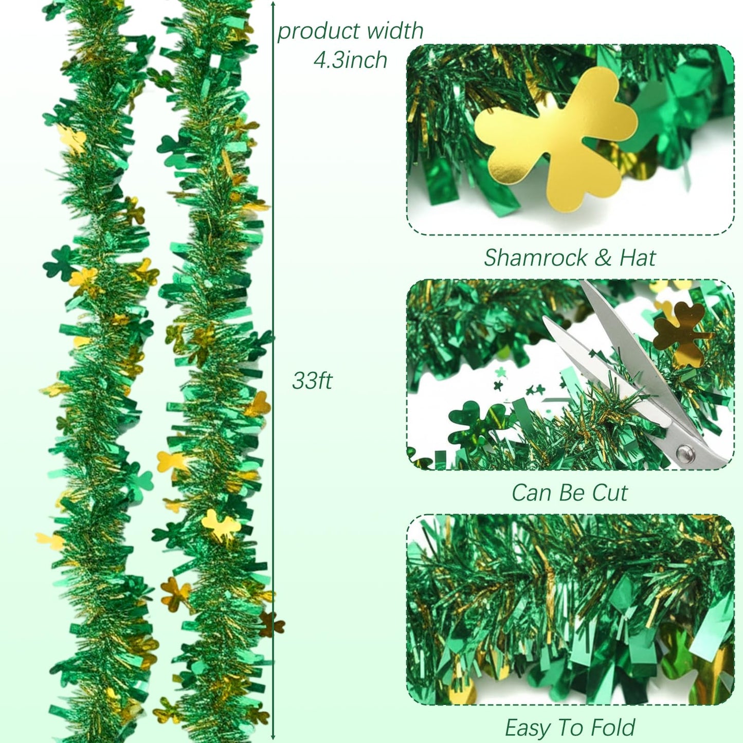 JFBNXB St Patricks Day Garland, St Patricks Day Decorations for Home and Party, 12 Meters Long Green Shamrock Festive Decor, St Patricks Day Party Supplies