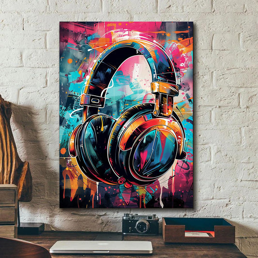 Video Gamepad Headphone Framed Wall Art Pictures, Gamer Room Decor for Boys Graffiti Colorful Gaming Wall Art Modern Prints Cool Posters Street Pop Artwork for Teen Boys Bedroom Decor 16x24inch