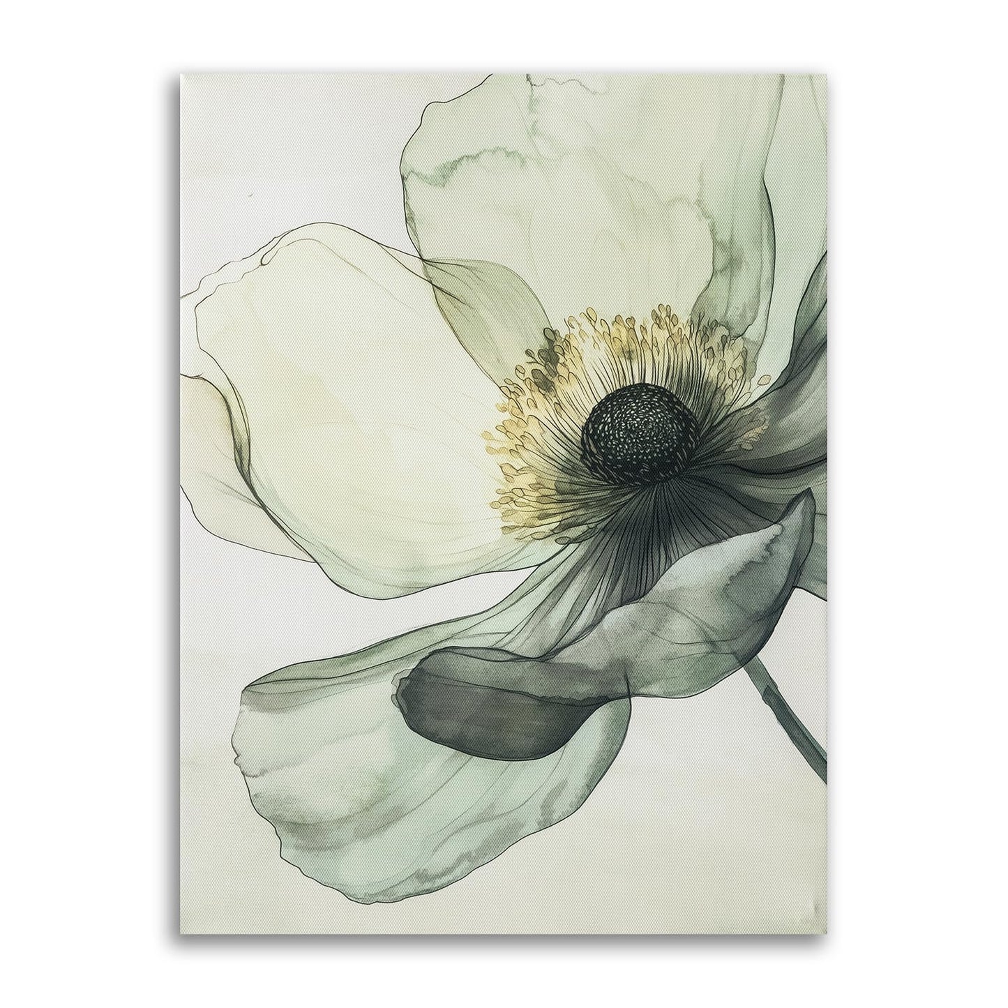 Sage Green Wall Art, flower pictures wall decor, Minimalist Modern Gold Green Canvas Artwork Paintings, Boho aesthetic canvas wall art for bedroom Bathroom Living room Office Decorations,12"x16"