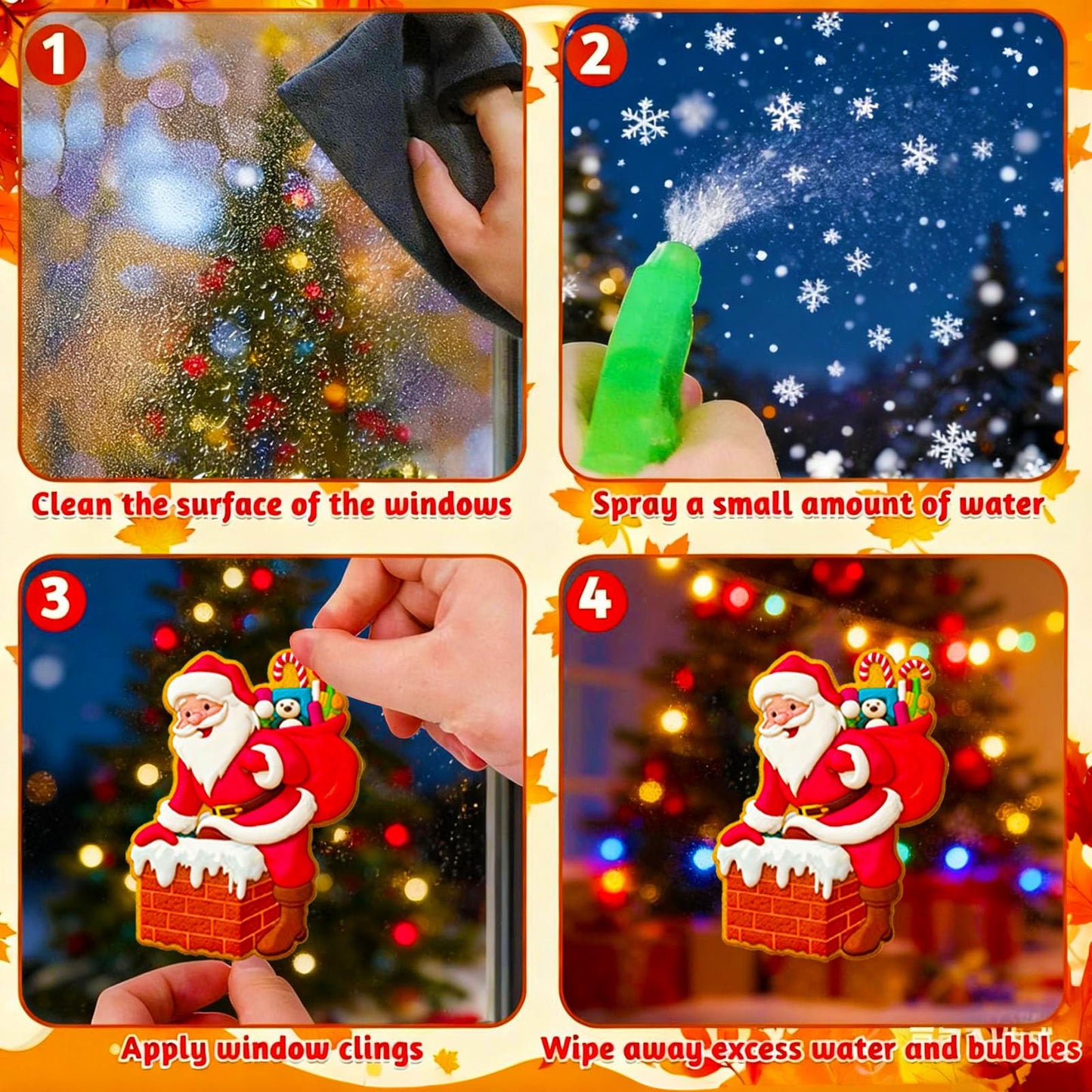 Christmas Window Clings,9 Sheets Christmas Party Window Clings Decoration, Decals for Glass Windom Indoor and Outdoor Home Decor, Santa Claus,Snowman
