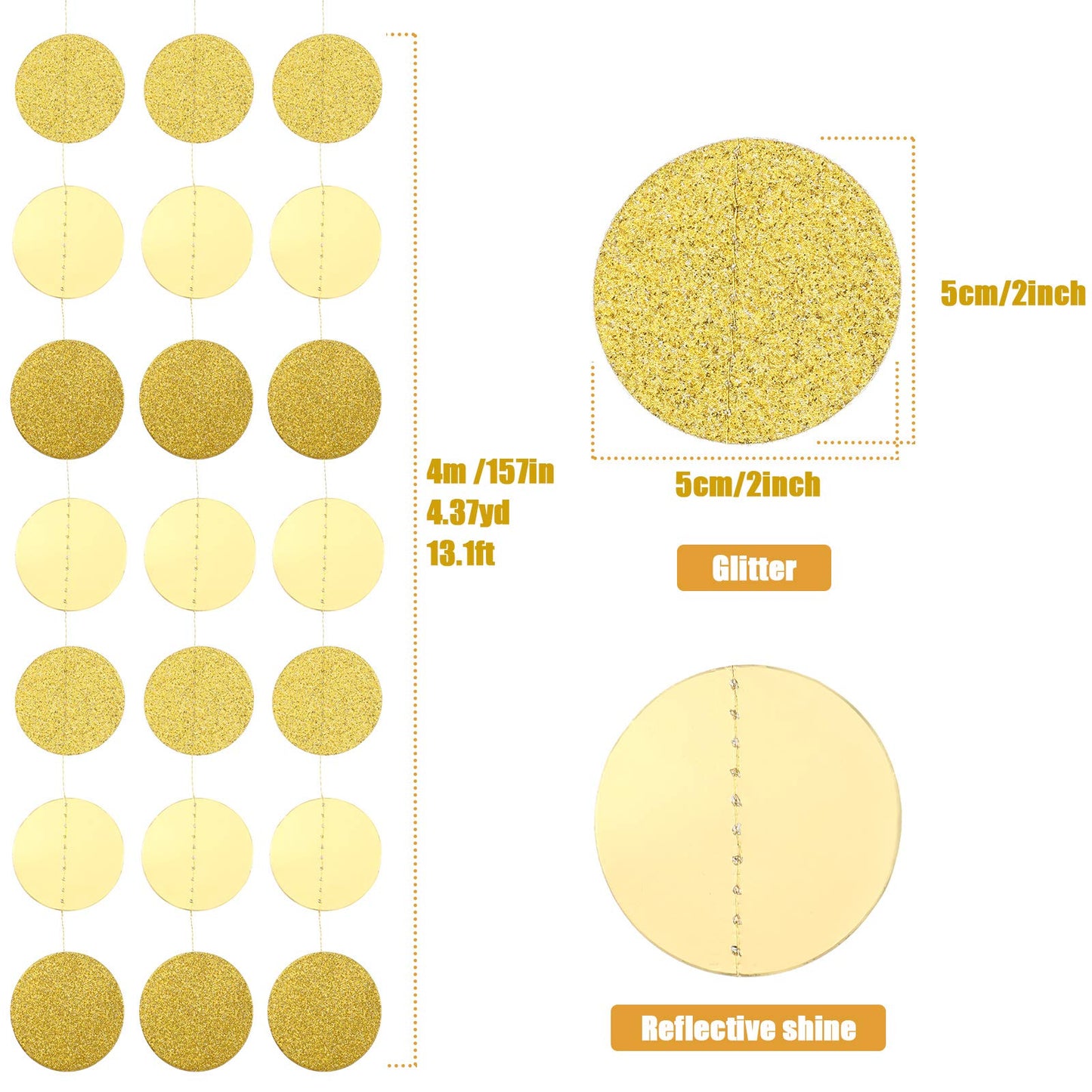 Syhood 10 Pcs Party Decorations Paper Dot Circle Garlands Glitter Streamers Hanging Banner Decor for Graduation Baby Shower Wedding Birthday Backdrop Supplies (Gold)