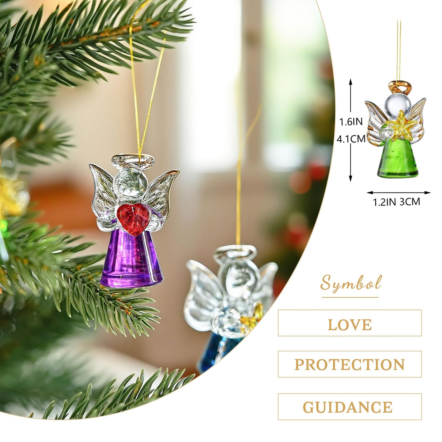 Mini Glass Angel Christmas Ornaments for Tree, 1.6" Small Crystal Guardian Angel Ornament Bulk for Christmas Tree, 2025 Hand Blown Spun Glass Home Decor Xmas Gift, Set of 12
