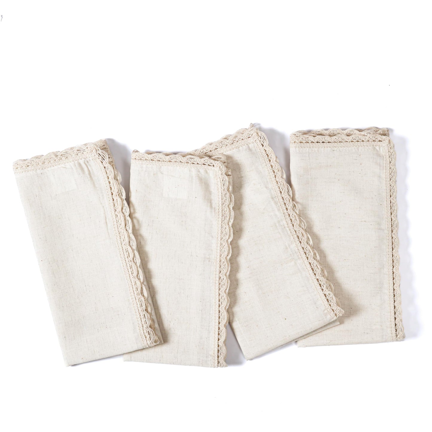 Ramanta Home Decorative Cloth Dinner Napkins Set of 4, 20x20 Inch Natural Lace Flax Cotton Napkins with Mitered Corners, Oversized Use, Parties, Weddings, Spring, Easter Cloth Napkins