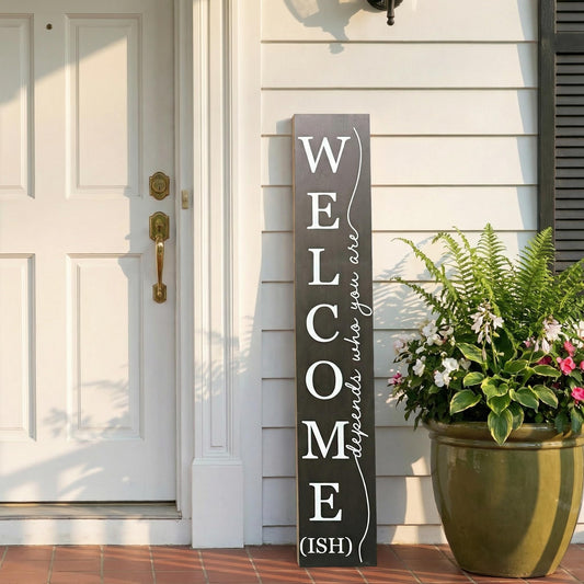 Welcome Porch Sign Decor,Hanging Wooden Door Sign,Rustic Porch Standing Decorative Signs,Vertical Plaques for Front Door,Farmhouse Outdoor Indoor Welcome Sign 47.2"H（Black）