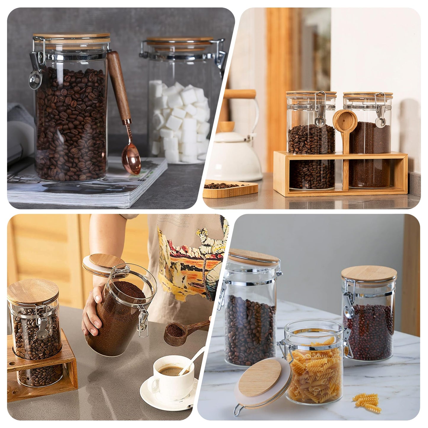 MOLADRI 36 oz/1050ml Clear Glass Storage Canister with Airtight Bamboo Lid, Medium Decorative Container Jar for Coffee Spice Candy Salt Tea Cookie Condiment Pepper Sugar Overnight Oatmeal Snacks